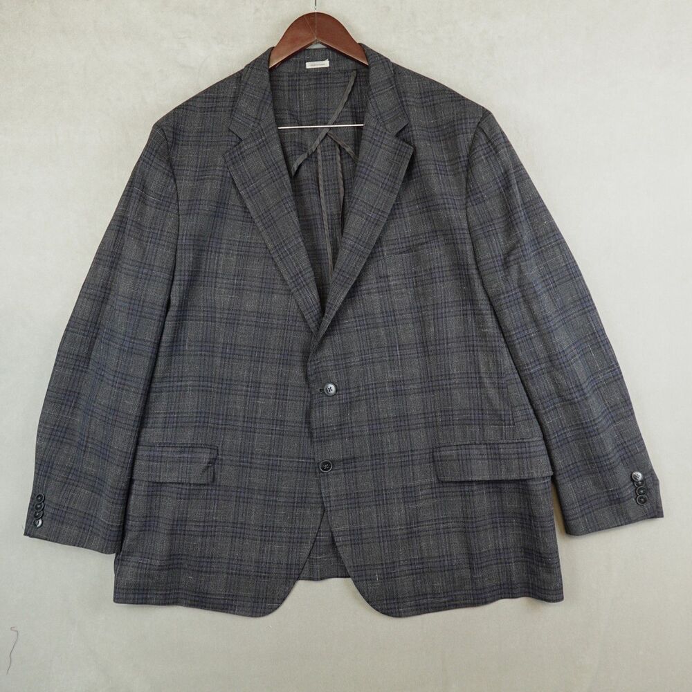 Peter Millar Blazer 50R Blue Gray Plaid Sport Coat Jacket Unconstructed Blazer